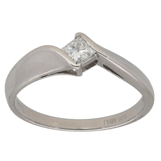 9ct White Gold 0.20ct Diamond Solitaire Ring Size M