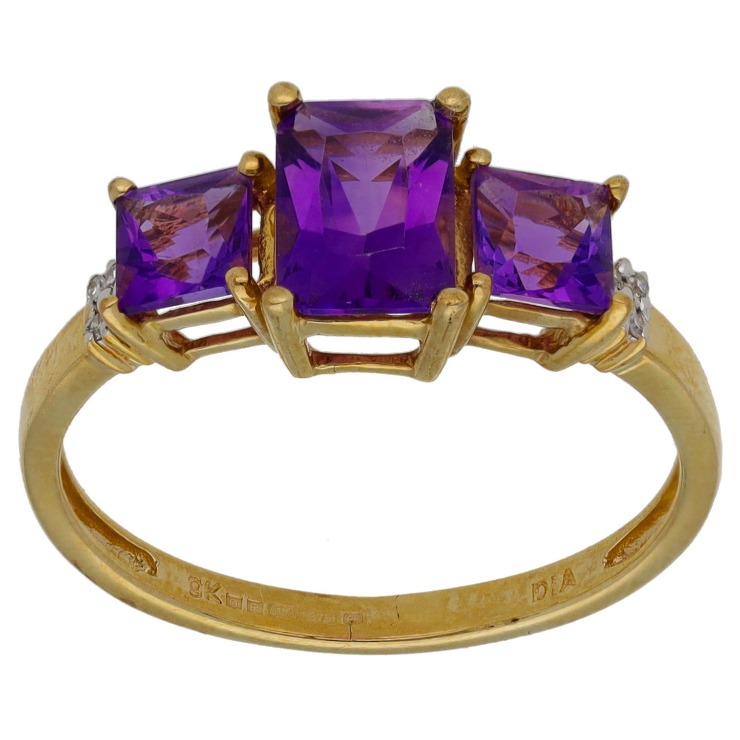 9ct Gold 0.04ct Diamond & Amethyst Dress/Cocktail Ring Size O