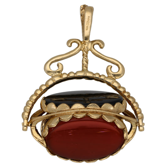 9ct Gold Cameo, Bloodstone & Onyx Fob Pendant