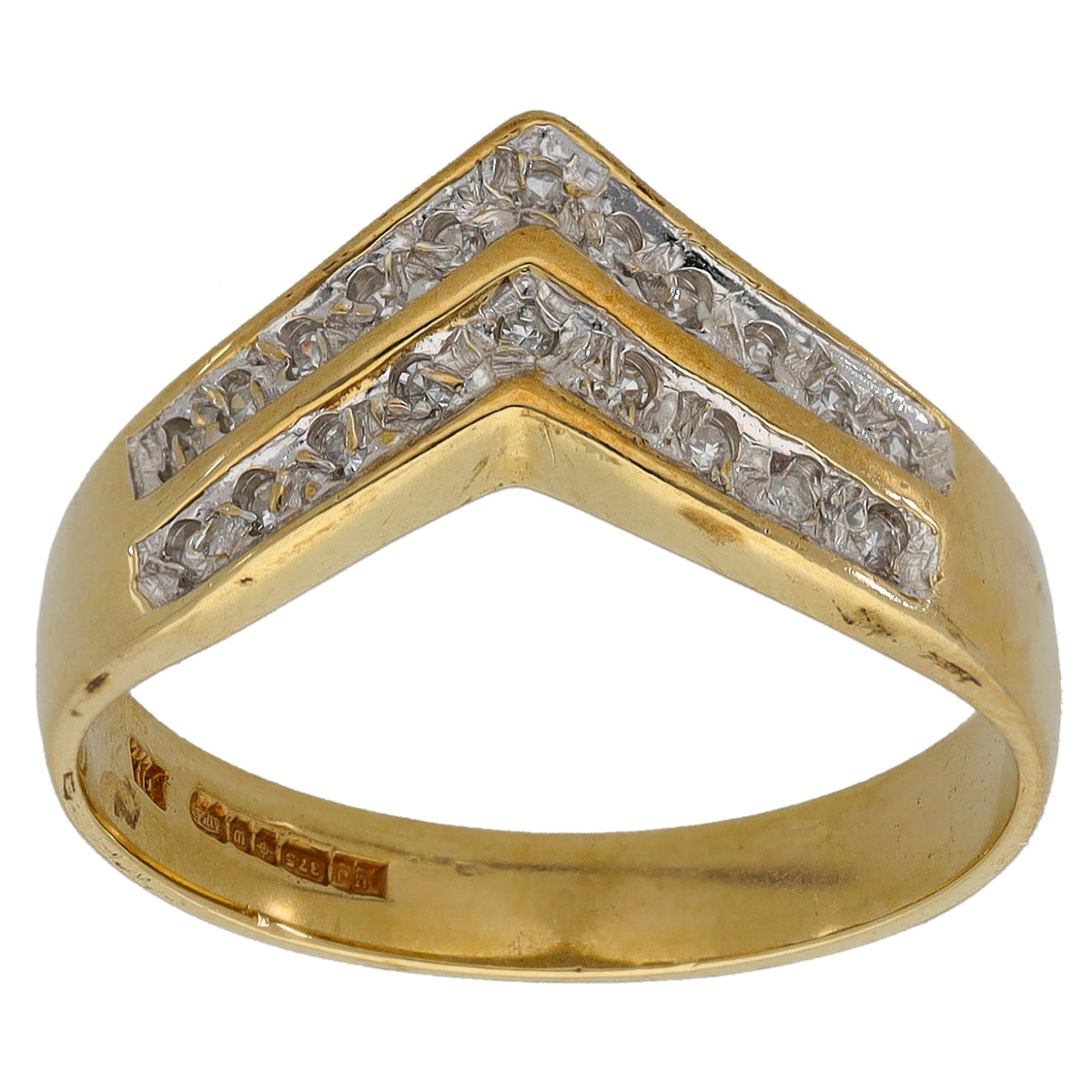 9ct Gold 0.10ct Diamond Wishbone Ring Size P