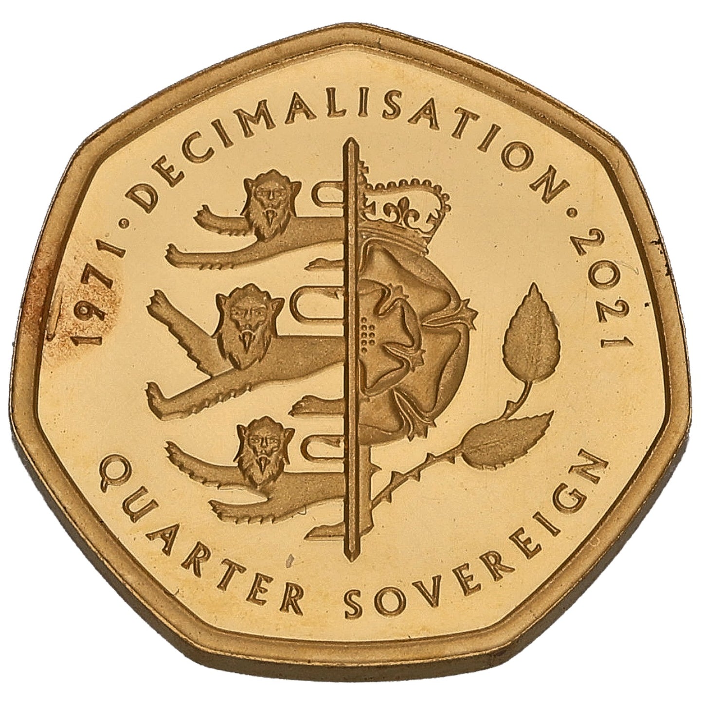 22ct Gold Queen Elizabeth II Decimalisation Quarter Sovereign Coin 2021