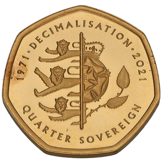 22ct Gold Queen Elizabeth II Decimalisation Quarter Sovereign Coin 2021