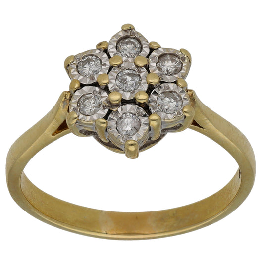9ct Gold 0.20ct Diamond Cluster Ring Size P
