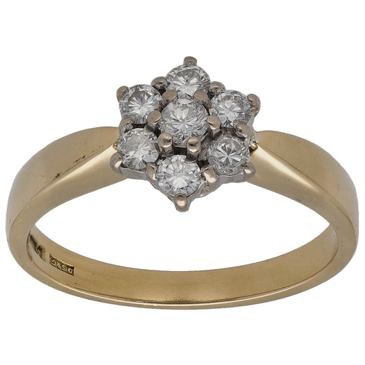 18ct gold ring with round diamond cluster and prong-set stones
