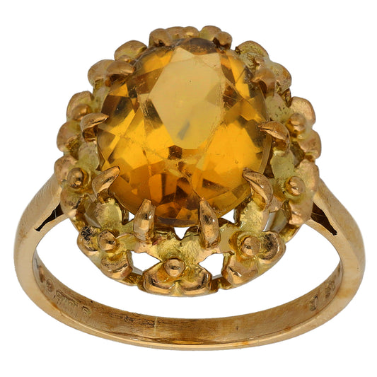 9ct Gold Citrine Single Stone Ring Size L