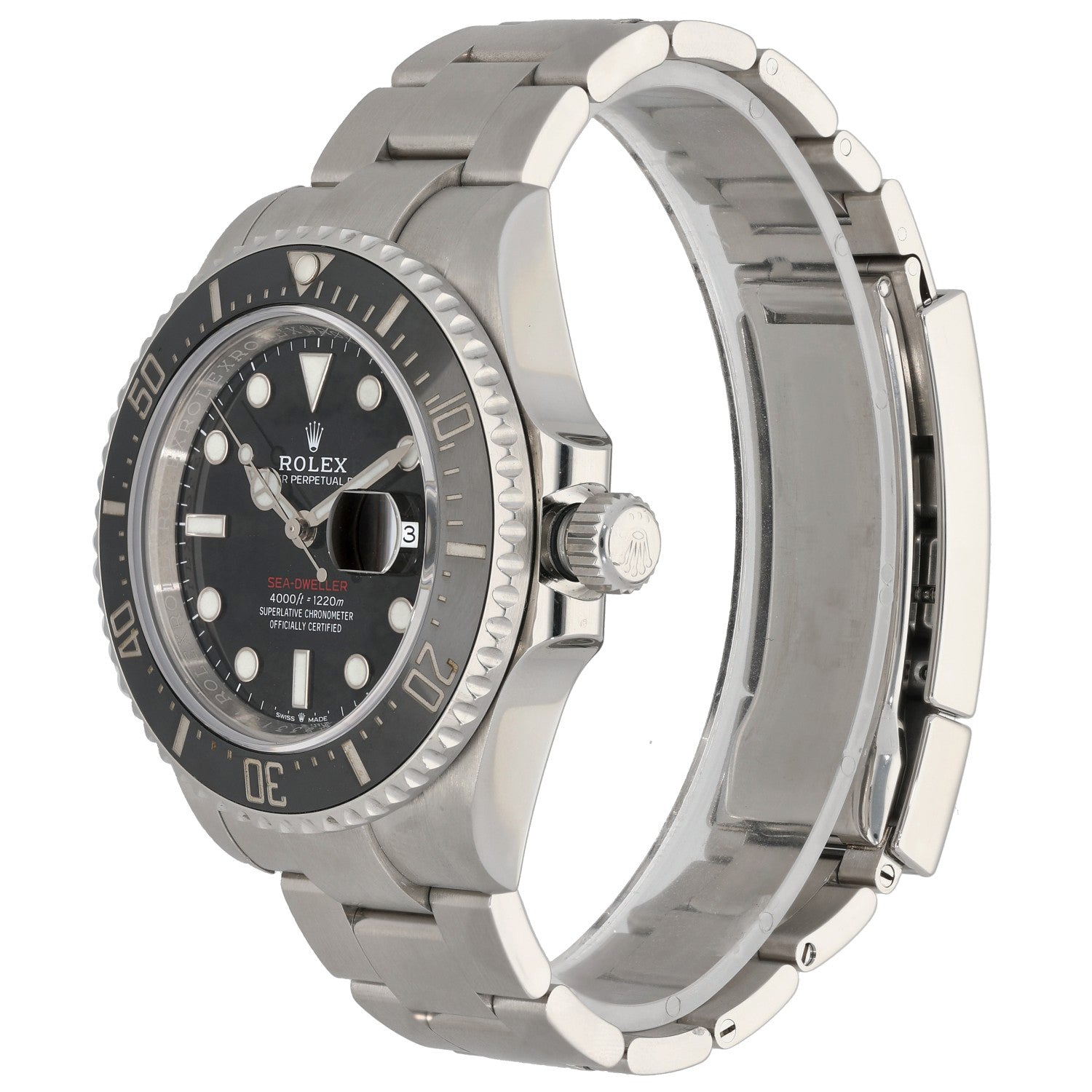 Rolex Sea Dweller 126600, Black Dial, Stainless Steel, Front Angle Image