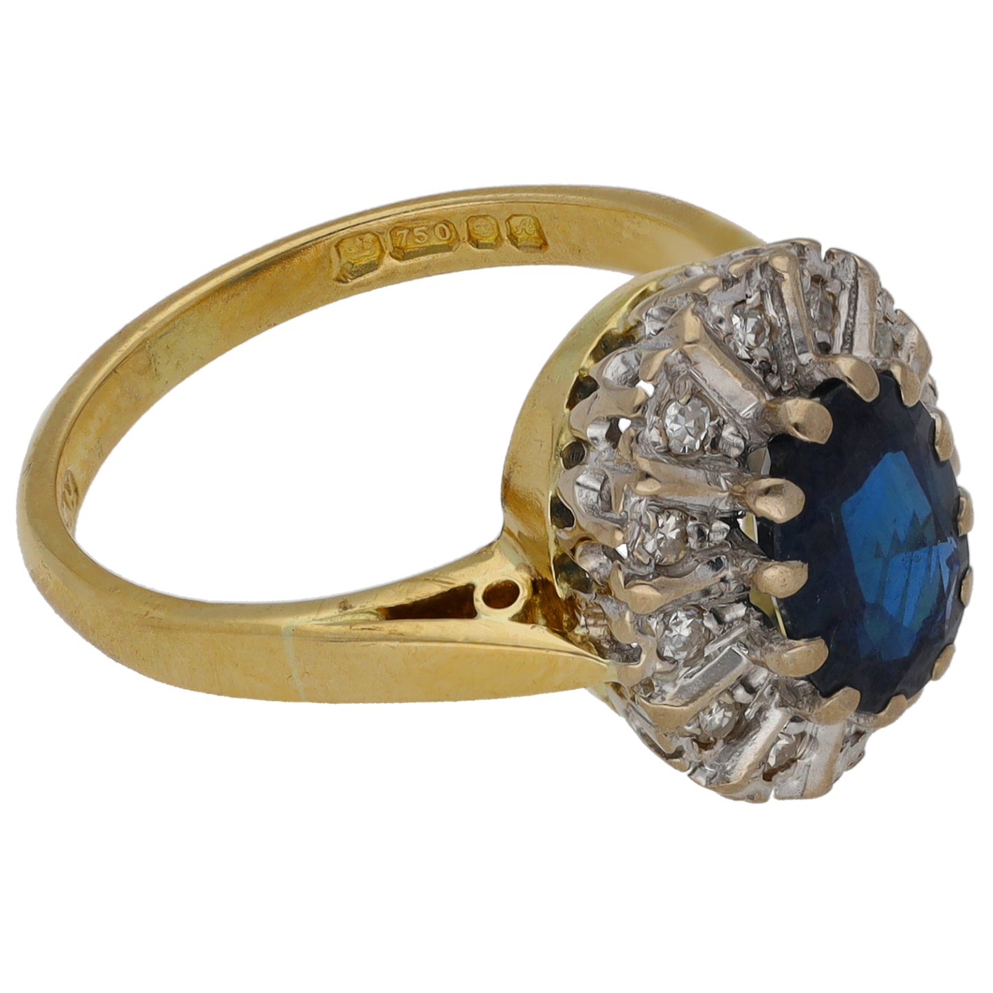 18ct Gold Sapphire & 0.12ct Diamond Dress/Cocktail Ring Size K
