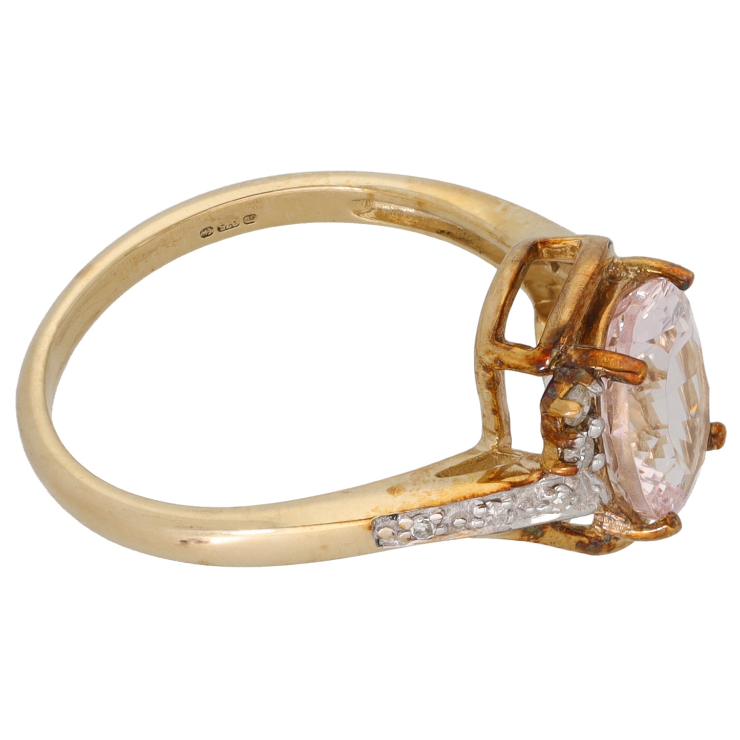 9ct Gold Morganite & 0.07ct Diamond Single Stone Ring With Accents Size N