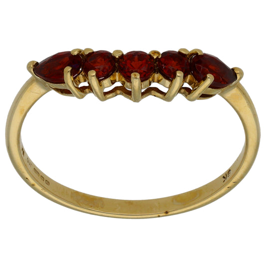 9ct Gold Garnet Wishbone Ring Size T