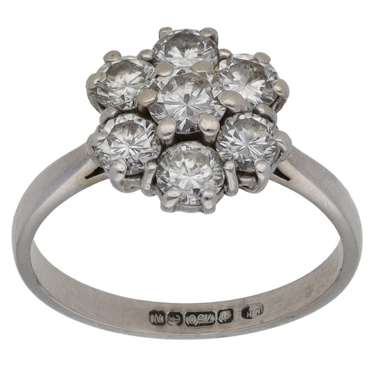 18ct White Gold 1.45ct Diamond Cluster Ring Size M