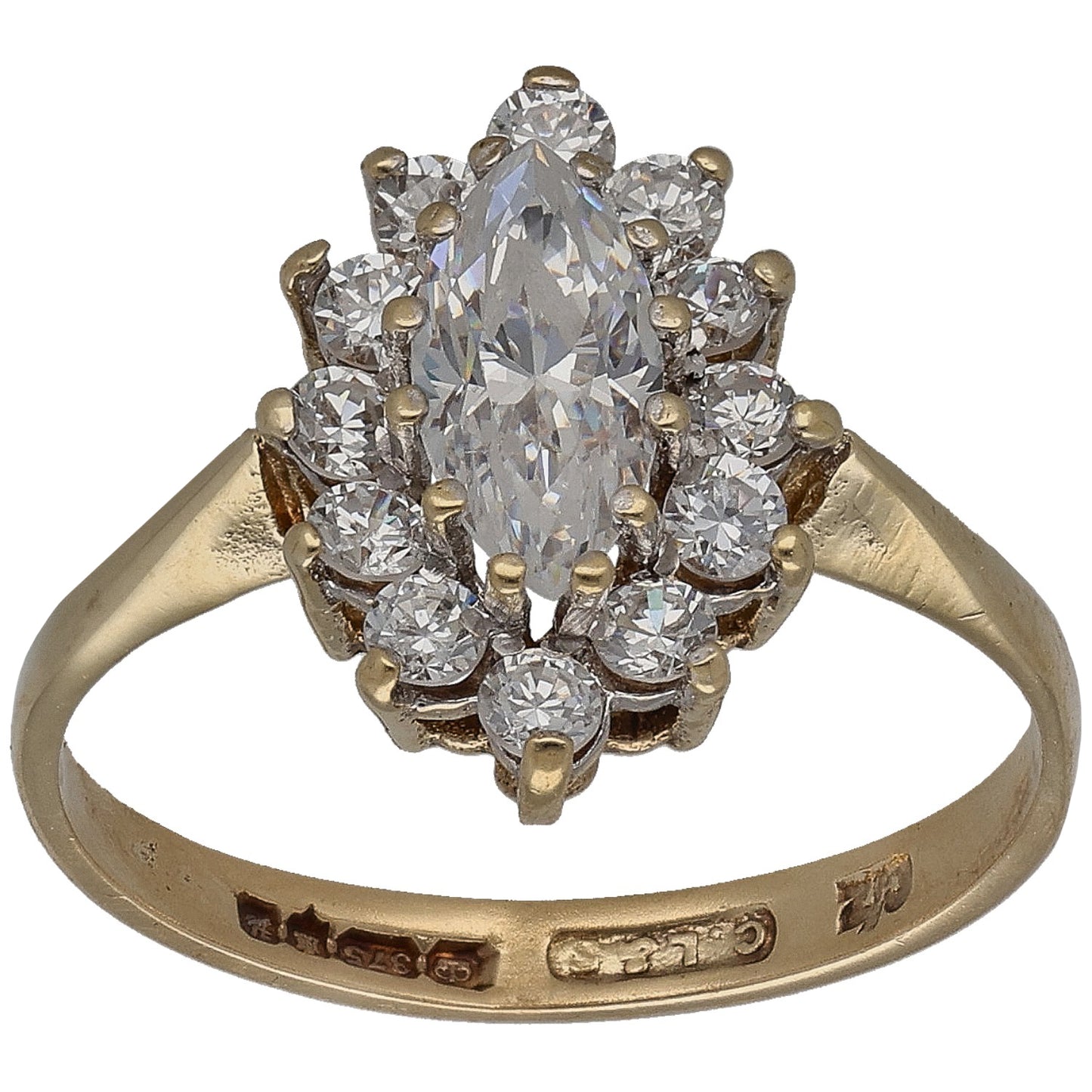 9ct Gold Cubic Zirconia Cluster Ring Size L