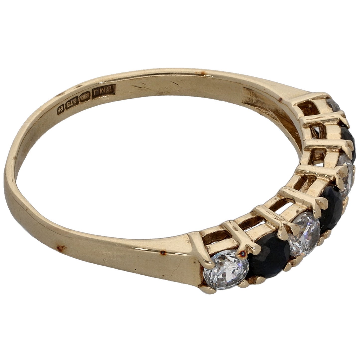 9ct Gold Sapphire & Cubic Zirconia Half Eternity Ring Size M