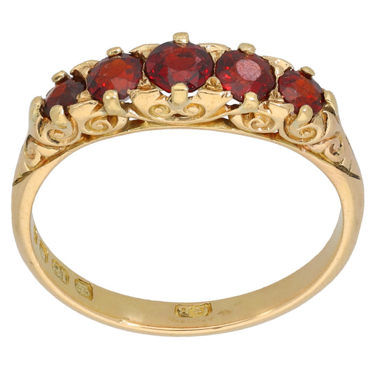 18ct Gold Garnet Half Eternity Ring Size R
