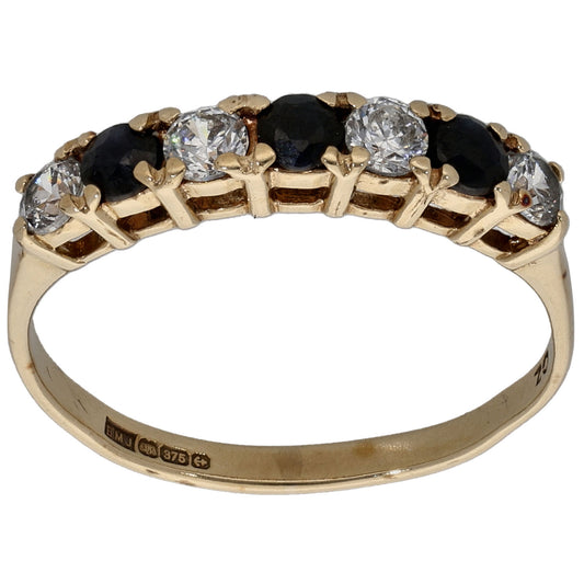 9ct Gold Sapphire & Cubic Zirconia Half Eternity Ring Size M