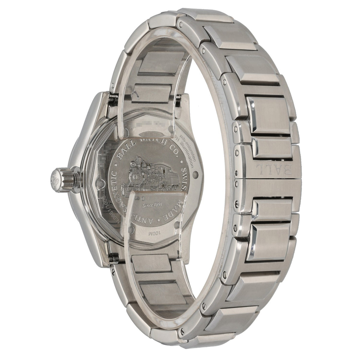 Ball NL6916C Stainless steel wrist watch back view with engraved case and bracelet links, 36mm