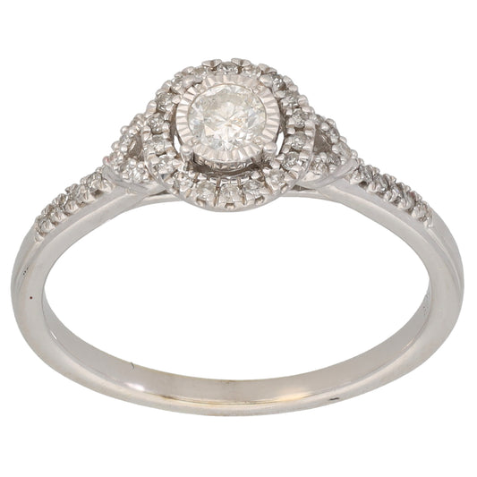 9ct White Gold 0.25ct Diamond Halo Ring Size N