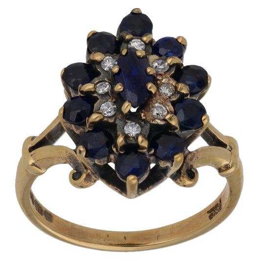 9ct Gold Sapphire & 0.08ct Diamond Dress/Cocktail Ring Size K