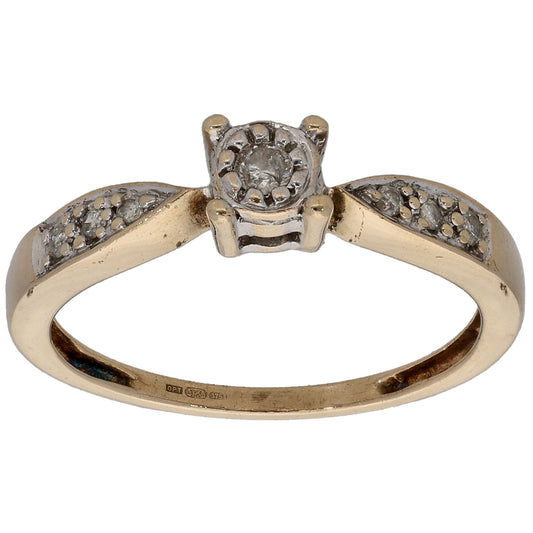 9ct Gold 0.10ct Diamond Solitaire Ring With Accent Stones Size N