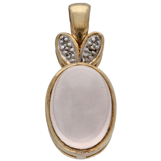 9ct Gold Rose Quartz & 0.04ct Diamond Dress/Cocktail Pendant