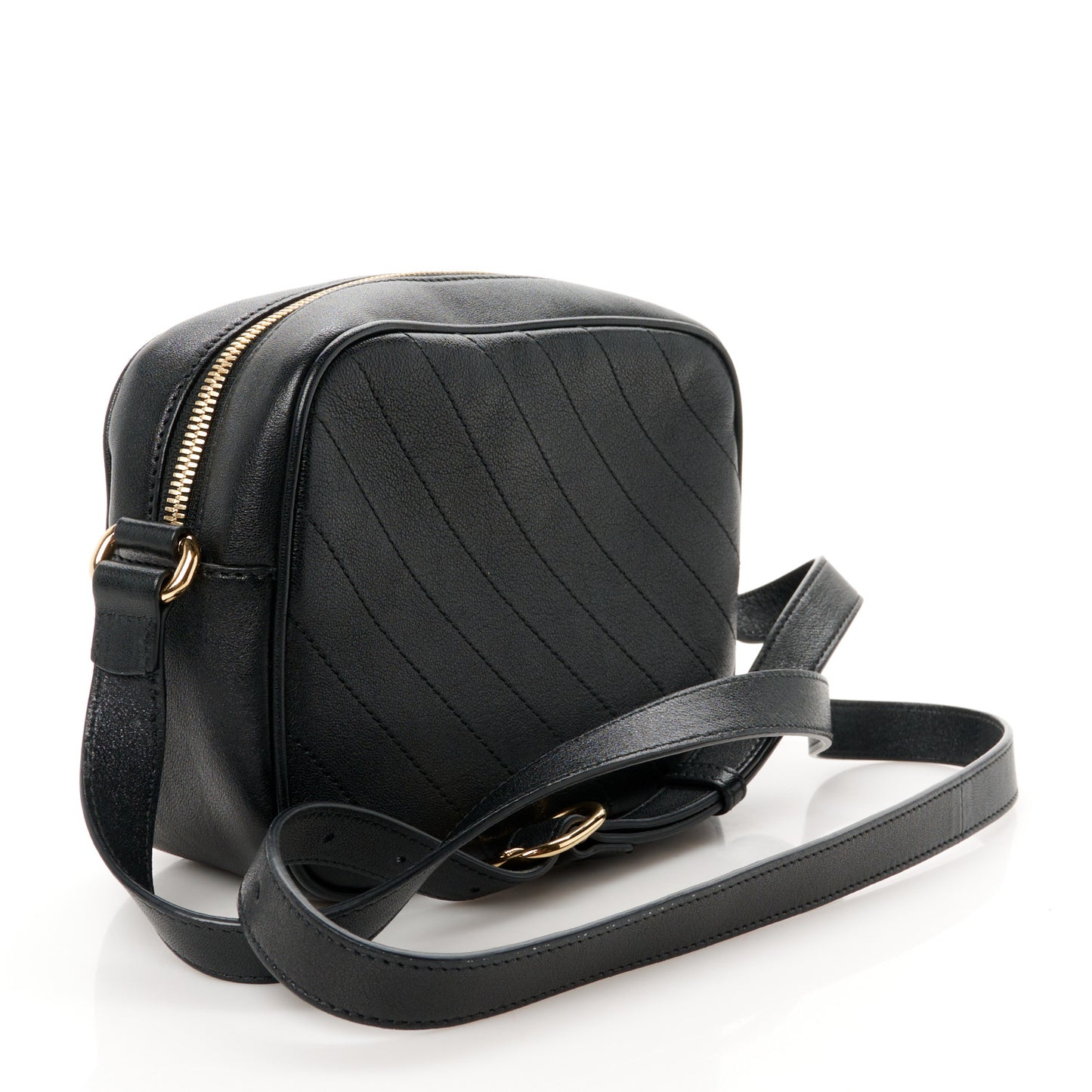 Gucci Sakai Be Green Diagonal Stitched Calfskin Leather Bag - Black