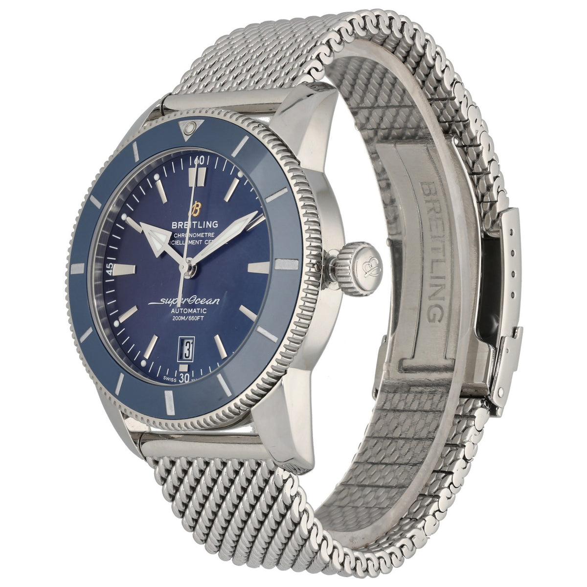 Breitling Superocean Heritage II AB2020 , blue dial and bezel with stainless steel case and bracelet, front angle