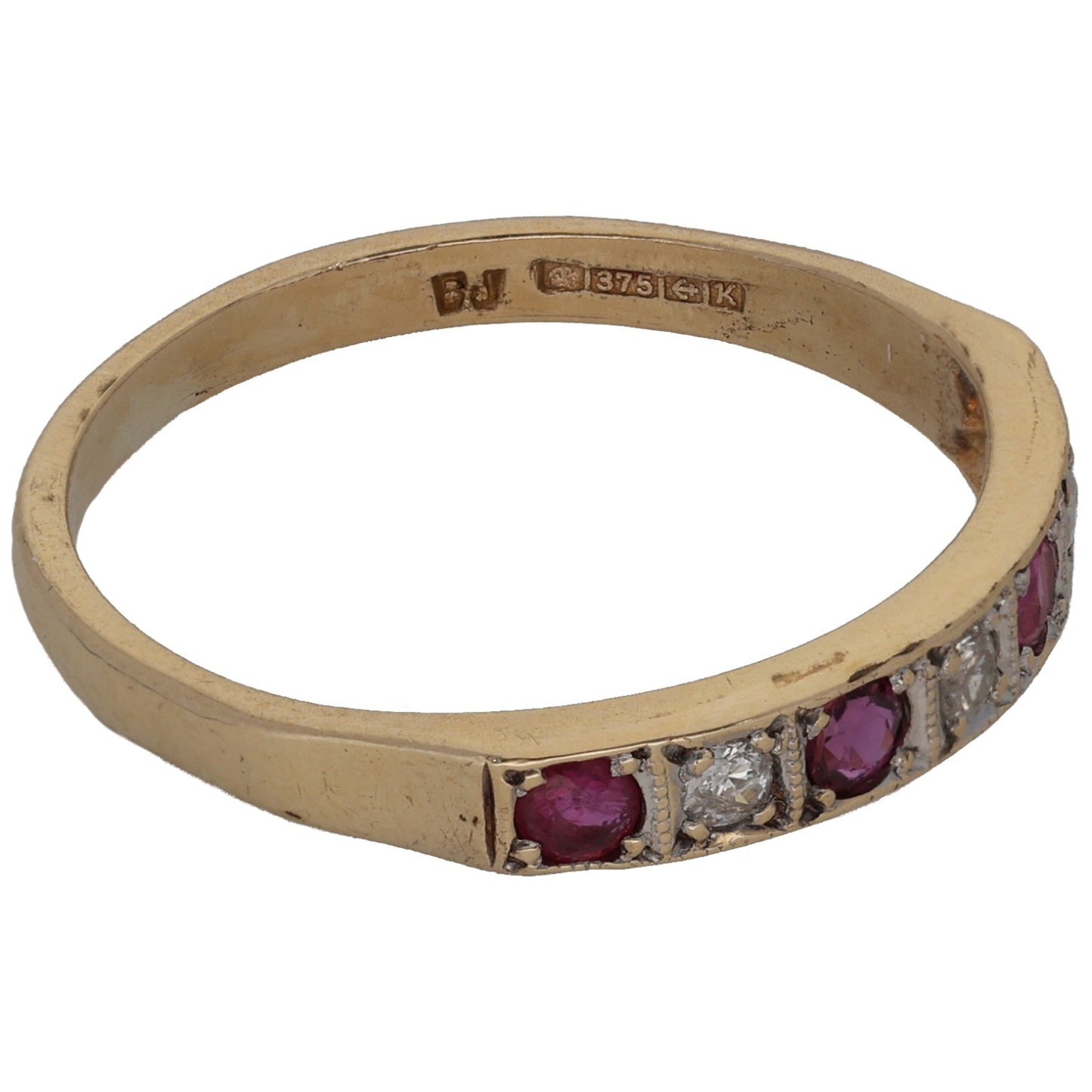 9ct Bicolour Gold 0.03ct Diamond & Ruby Half Eternity Ring Size N