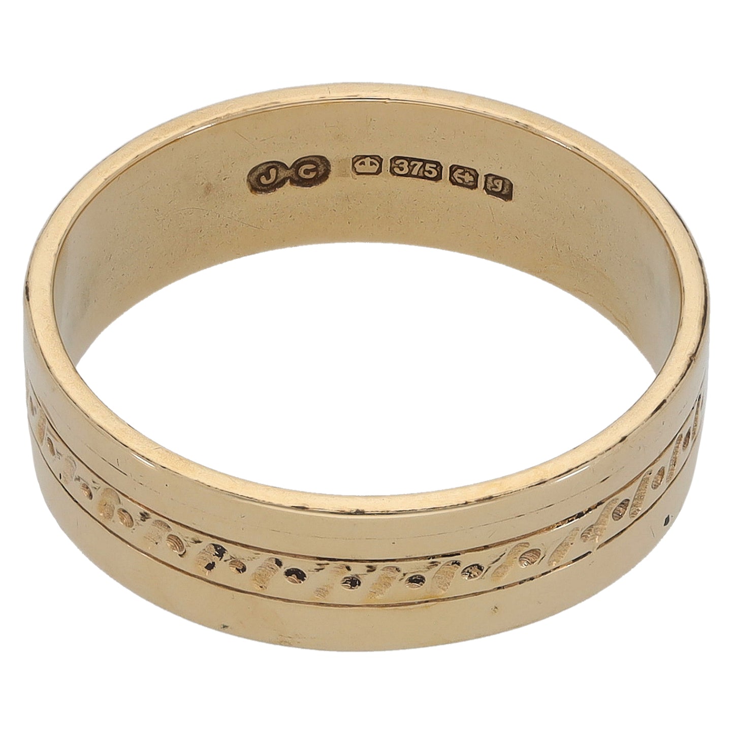 9ct Gold Patterned Wedding Ring Size N