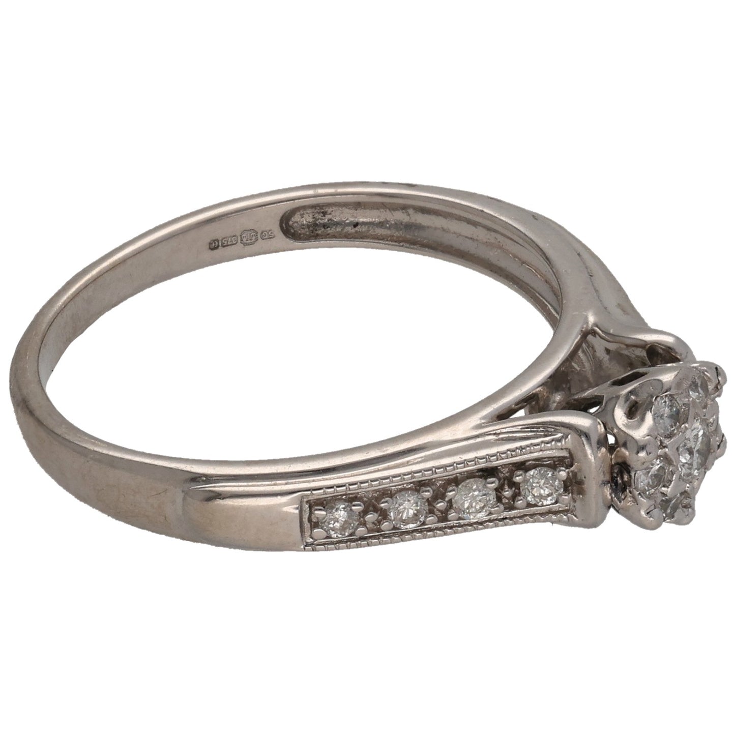 9ct White Gold 0.20ct Diamond Cluster Ring Size O