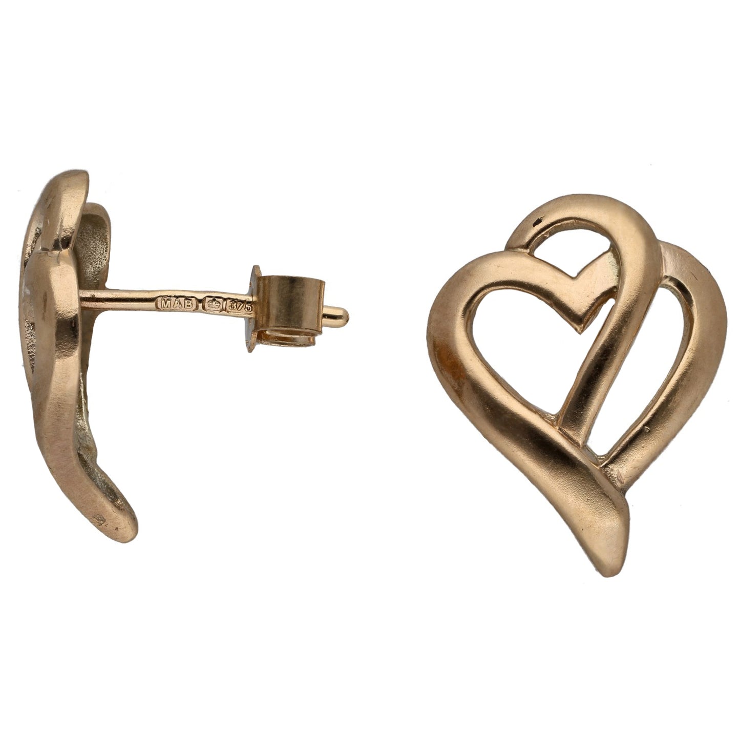 9ct Gold Heart Stud Earrings