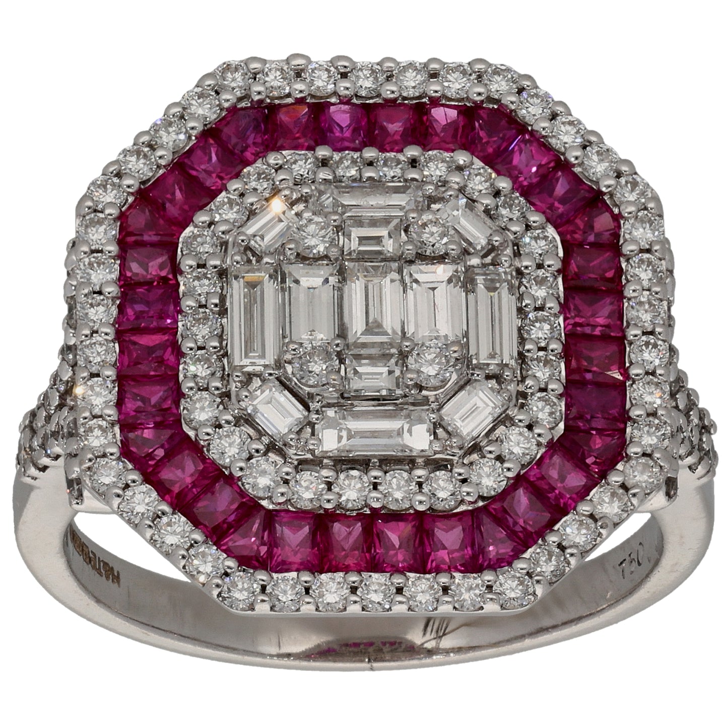 18ct White Gold Ruby & 1.37ct Diamond Dress/Cocktail Ring Size T