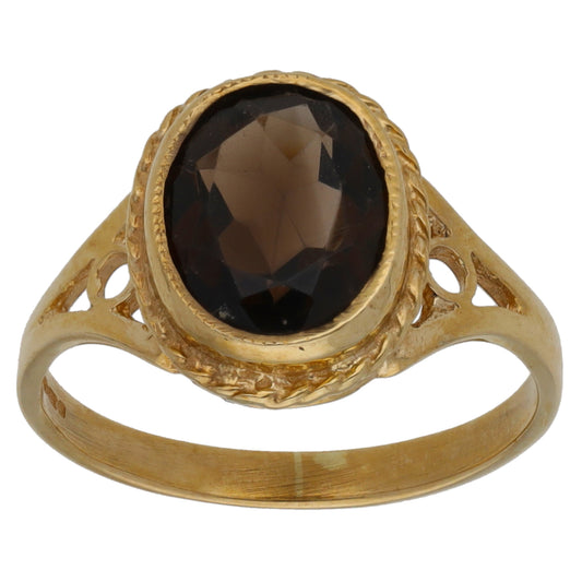9ct Gold Smoky Quartz Single Stone Ring Size O