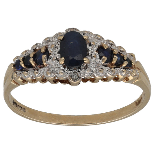 9ct Gold Sapphire & 0.01ct Diamond Dress/Cocktail Ring Size W