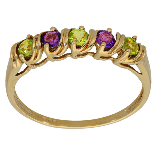 9ct Gold Peridot & Amethyst Half Eternity Ring Size U