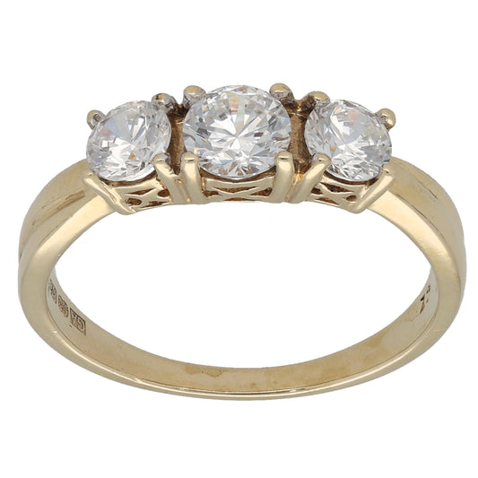 9ct Gold Cubic Zirconia Three Stone Ring Size P