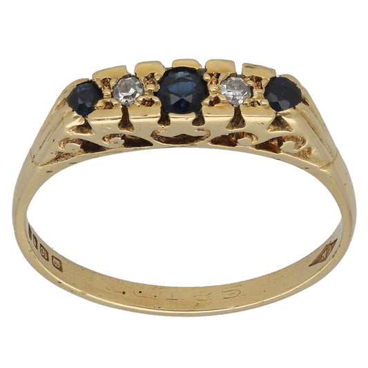 18ct Gold Sapphire & 0.04ct Diamond Half Eternity Ring Size P