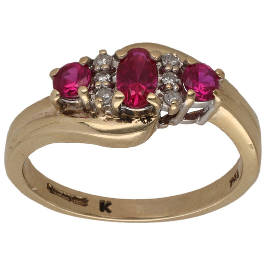9ct Gold Ruby & 0.03ct Diamond Dress/Cocktail Ring Size M