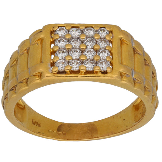 22ct Gold Cubic Zirconia Patterned Signet Ring Size Q