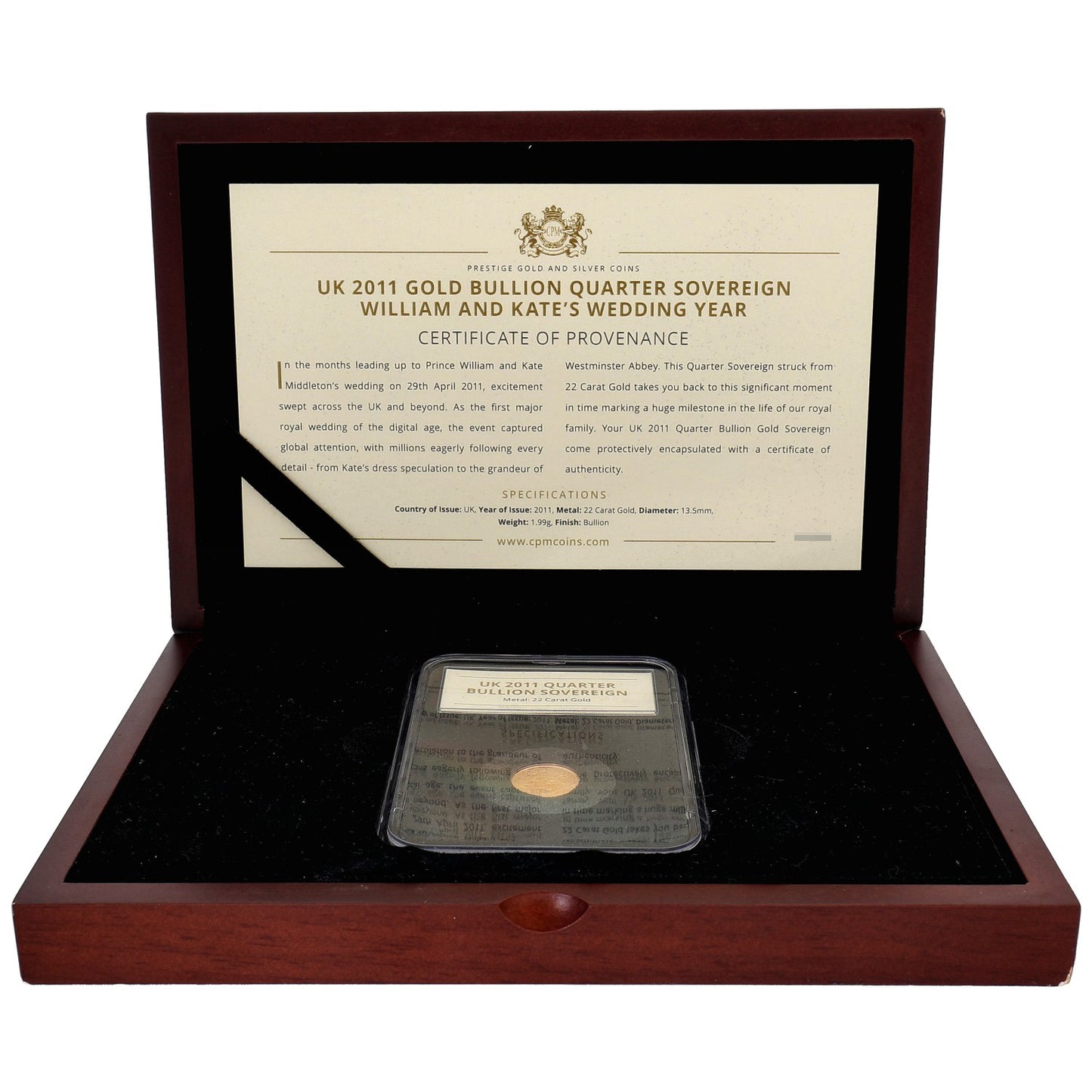 22ct Gold Queen Elizabeth II Quarter Sovereign Coin 2011