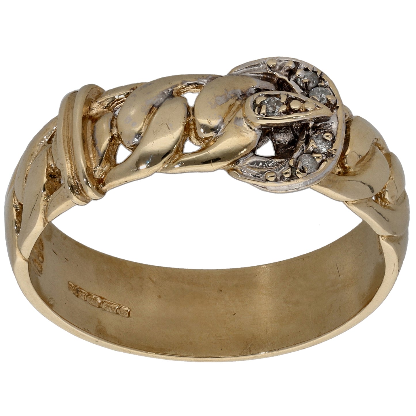 9ct Bicolour Gold 0.05ct Diamond Buckle Ring Size W
