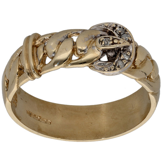 9ct Bicolour Gold 0.05ct Diamond Buckle Ring Size W