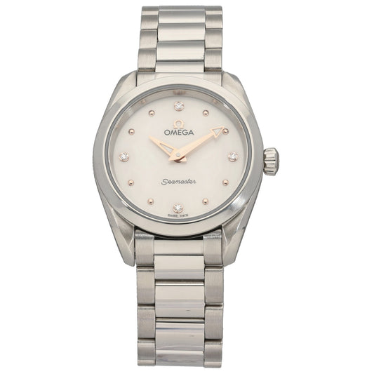 Stainless steel Omega Seamaster 220.10.28.60.54.001 wristwatch with champagne dial, diamond markers, link bracelet