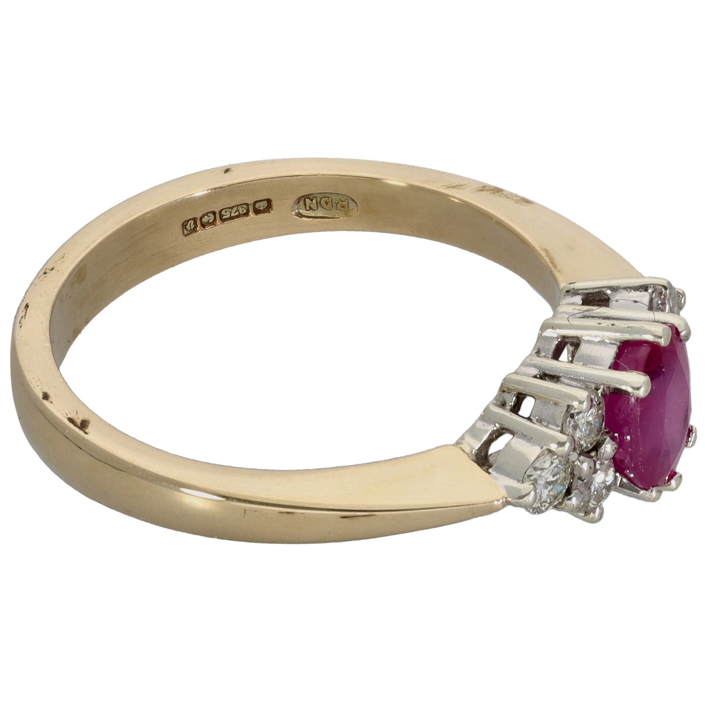 9ct Gold Glass Filled Ruby & 0.18ct Diamond Dress/Cocktail Size M
