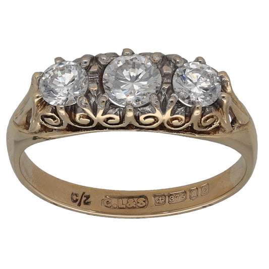 9ct Gold Cubic Zirconia Three Stone Ring Size M