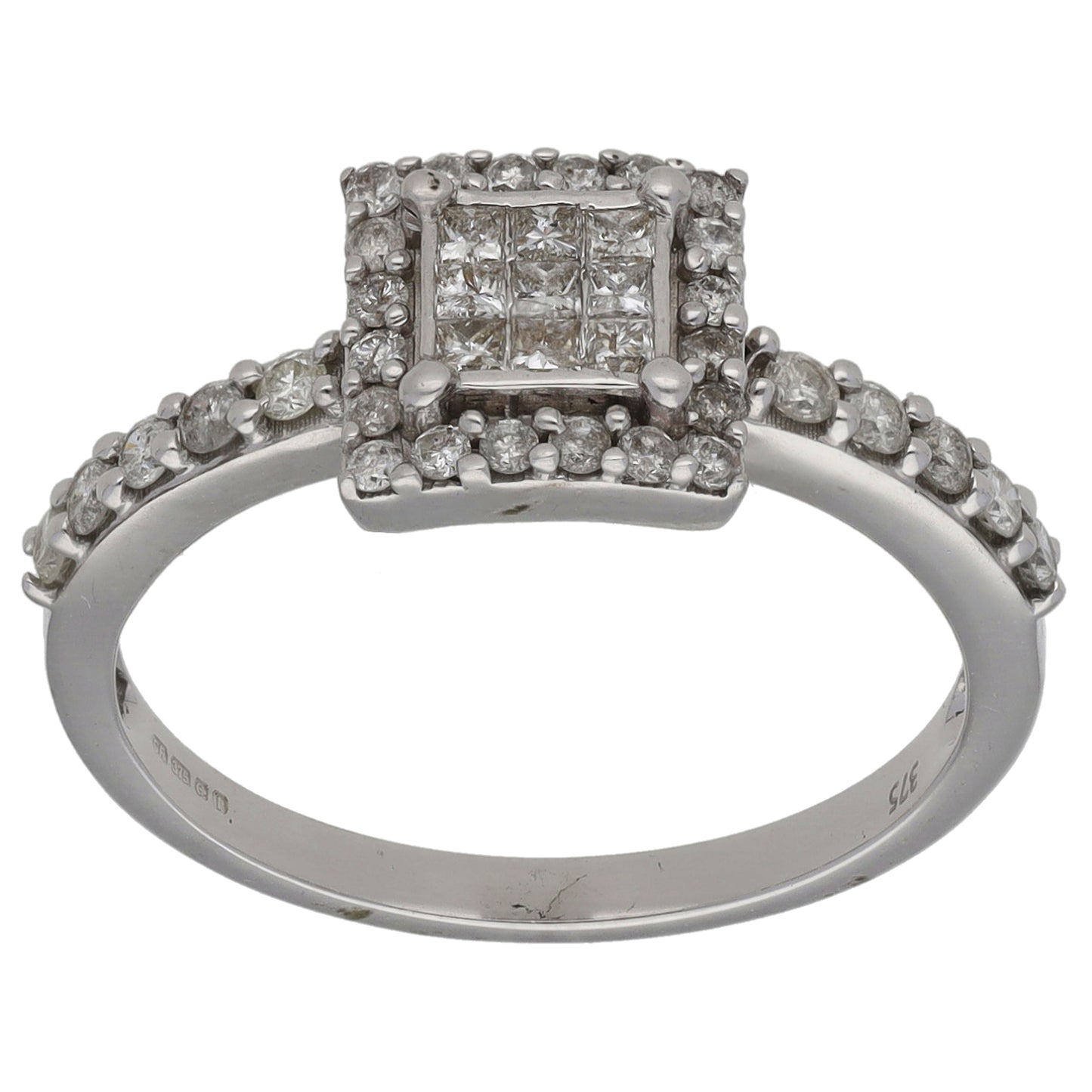 9ct White Gold 0.37ct Diamond Cluster Ring Size N