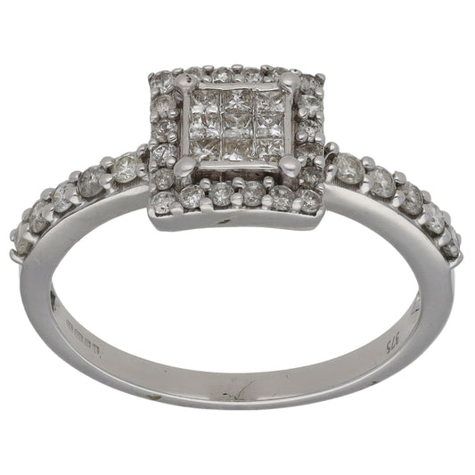 9ct White Gold 0.37ct Diamond Cluster Ring Size N