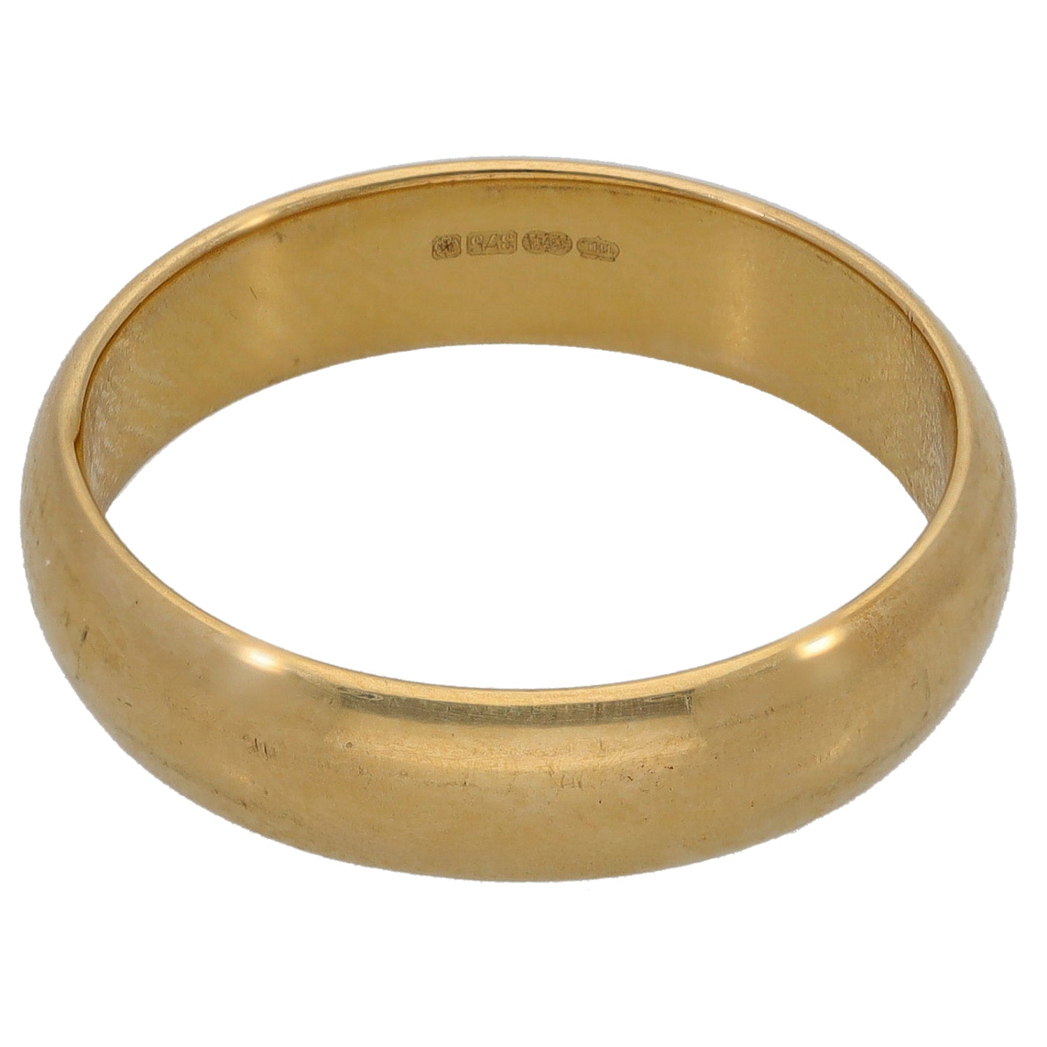 Plain gold wedding band ring, polished flat profile