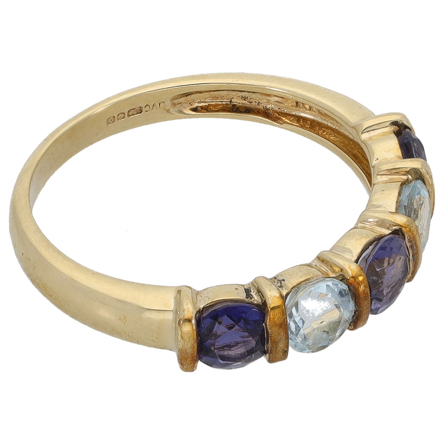 9ct Gold Iolite & Aquamarine Half Eternity Ring Size N