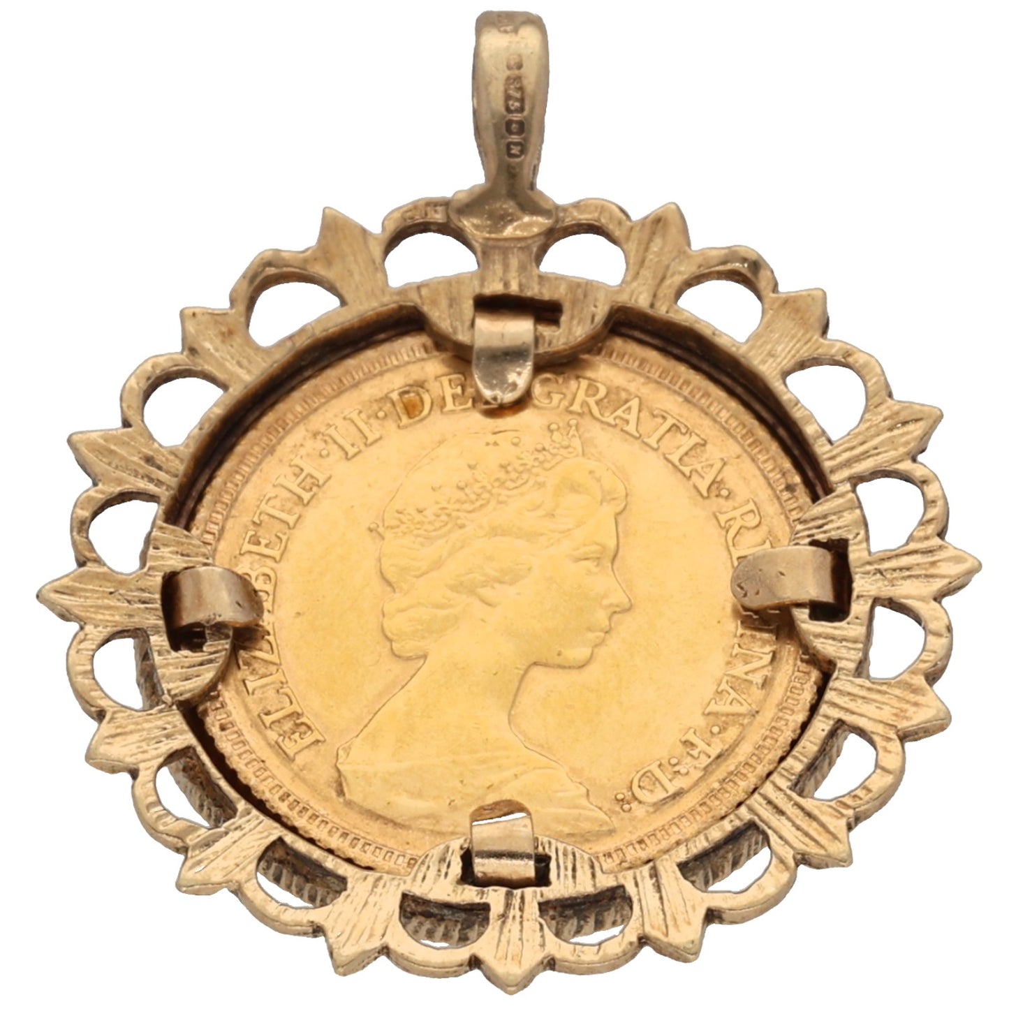 9ct Gold Queen Elizabeth II Half Sovereign Coin Pendant