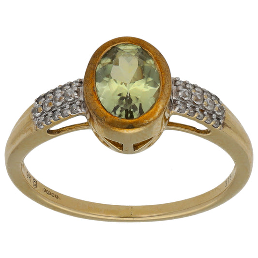 9ct Gold Diaspore & Imitation Gems Single Stone Ring with Accent Stones Size P