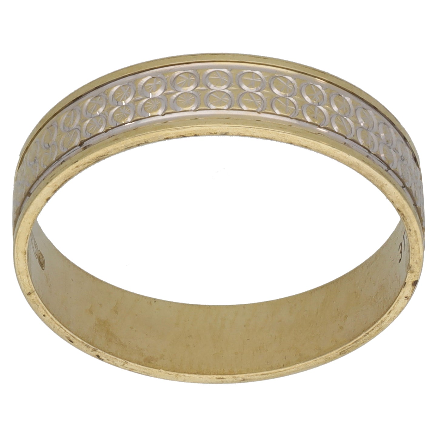 9ct Bicolour Gold Patterned Wedding Ring Size Q